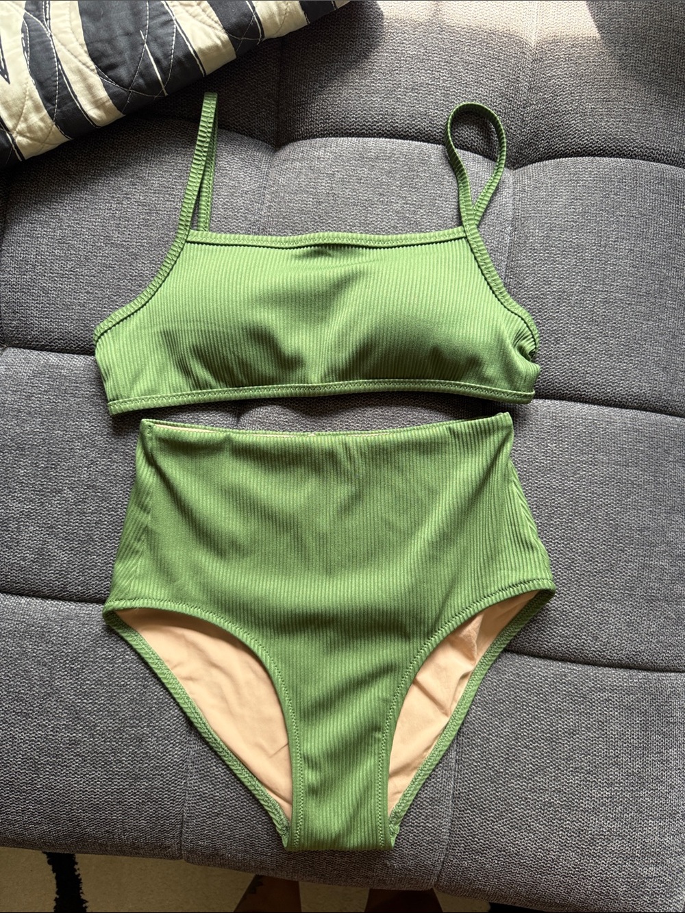 J. Crew Factory Olive Green Ribbed High-Waist Bikini Set szM